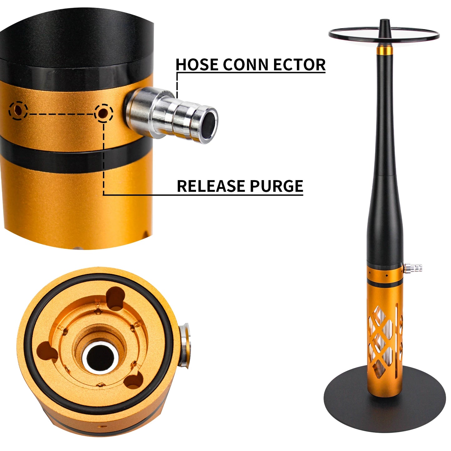 Baseball Hookah With Silicone Hose Classic Tongs Remote LED Light